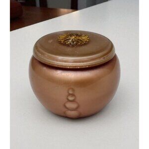 Vintage Reverse Painted Glass Powder Vanity Jar Rose Gold Art Decor